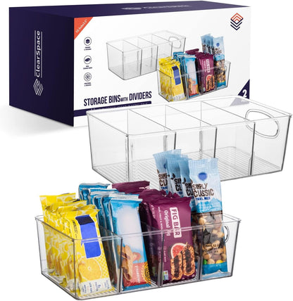 ClearSpace Plastic Pantry Organization and Storage Bins with Removable Dividers – Perfect Kitchen Organization or Kitchen Storage – Refrigerator Organizer Bins, Cabinet Organizers (4 Pack XL)