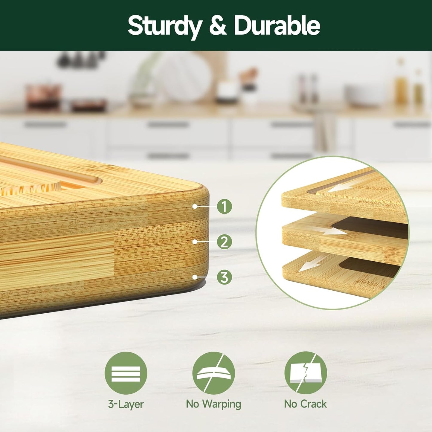 3-Piece Set Bamboo Cutting Board for Kitchen - Crack-Resistant Wood Chopping Boards with Deep Juice Grooves, Pre-Oiled Butcher Block for Meat, Vegetables & Cheese, Carbonized