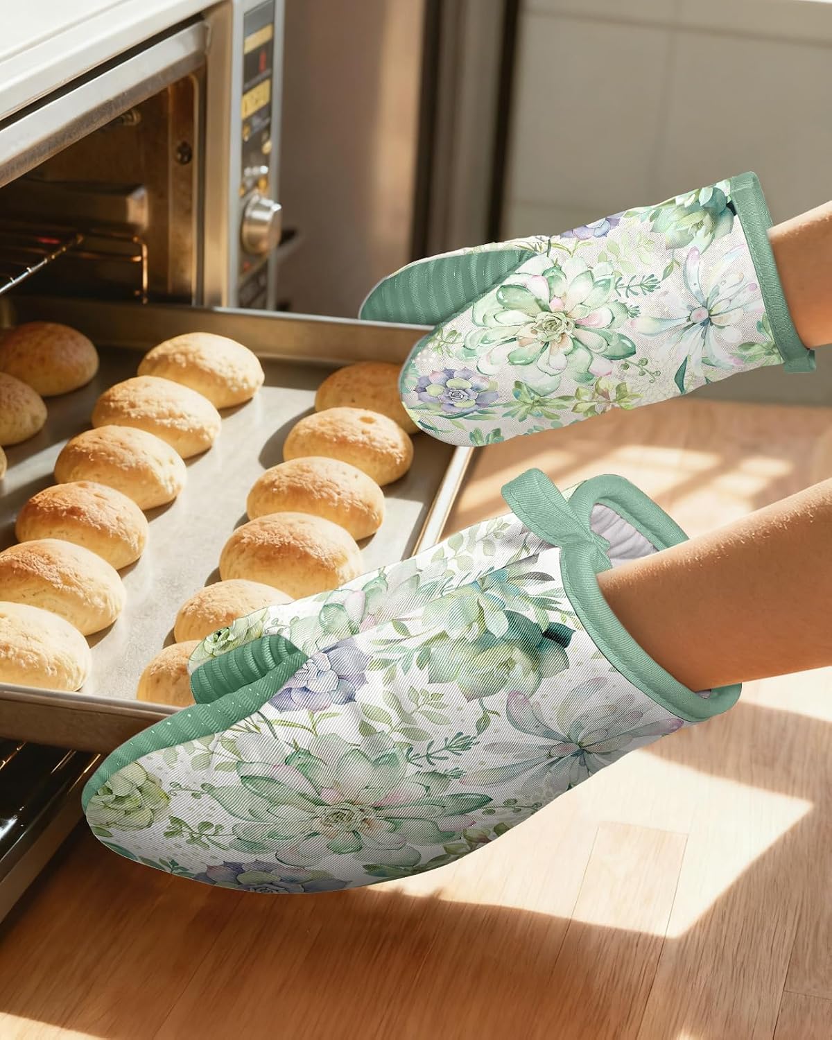 100% Thick Cotton Mini Oven Mitts Silicone Grip Lemon & Birds