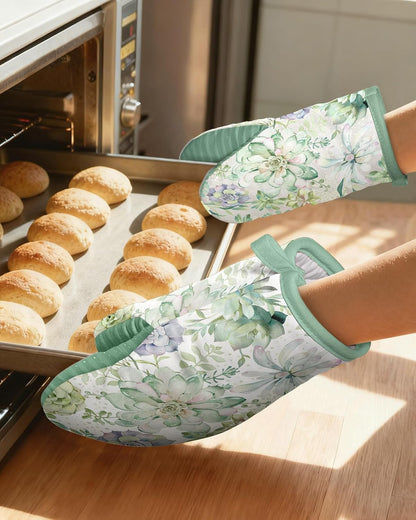 100% Thick Cotton Mini Oven Mitts Silicone Grip Lemon & Birds