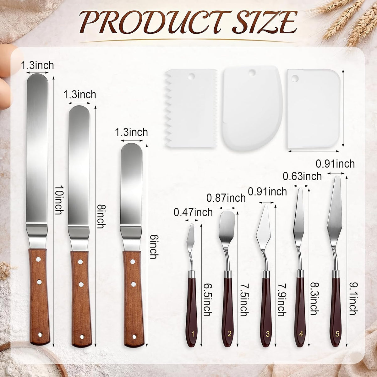11 Pcs Angled Cake Icing Spatula Set, with Dough Scraper, Offset Spatula