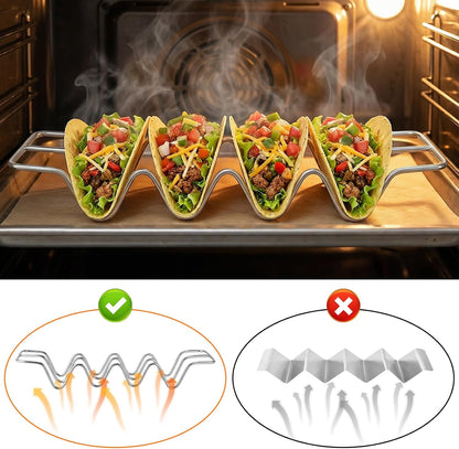 6 Pcs Taco Holders, Stainless Steel Taco Shell Holder Stand, Tacos Tray Plates, Holds 4 Tacos Each, Oven Safe for Baking, Dishwa sher and Grill Safe For Soft & Hard Shell with Handles