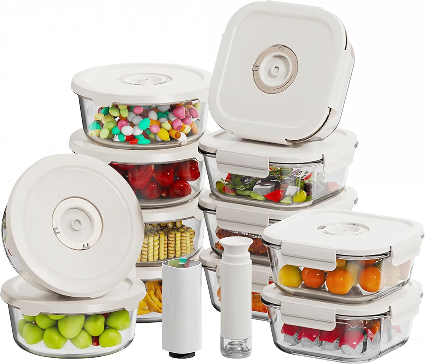 HOLDN’ STORAGE Vacuum Food Storage Containers, Set of 8 Glass Containers & Electronic Pump - Keep Food Fresh Longer, BPA-Free Glass, Leak-Proof, Ideal for Meal Prep, Marinating