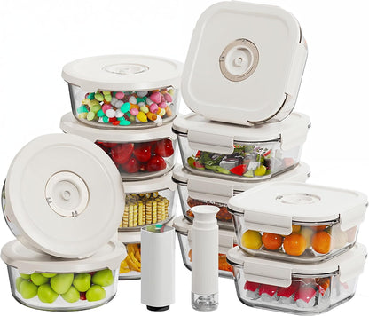 HOLDN’ STORAGE Vacuum Food Storage Containers, Set of 8 Glass Containers & Electronic Pump - Keep Food Fresh Longer, BPA-Free Glass, Leak-Proof, Ideal for Meal Prep, Marinating
