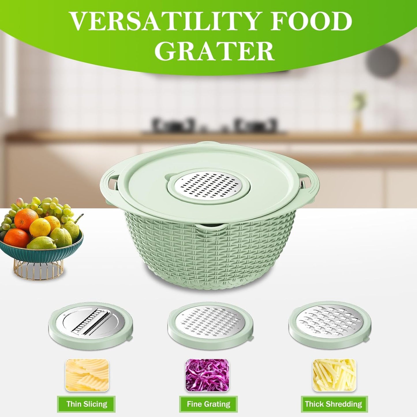 4-1 Colander with Bowl Set, Food Strainers and Colanders, Fruit Washing Bowl with Strainer, Rotatable Colander for Kitchen, Aesthetic Kitchen Gadget, Christmas & New Year Gifts - Beige
