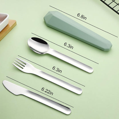 Utensils for Lunch Box Accessories, DEVICO Travel Silverware Set with Case, Camping Flatware Include 18/8 Stainless Steel Knife Fork and Spoon Set, Reusable Portable Cutlery Set for School (Teal)
