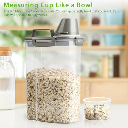 Viretec Rice Storage Container, 15 to 20lb Dry Food Airtight Dispenser, Pet Dog Cat Food Canister, BPA Free Clear Plastic Kitchen and Pantry Bin for Oatmeal, Cereal, Pasta, Flour Pack of 2 Grey