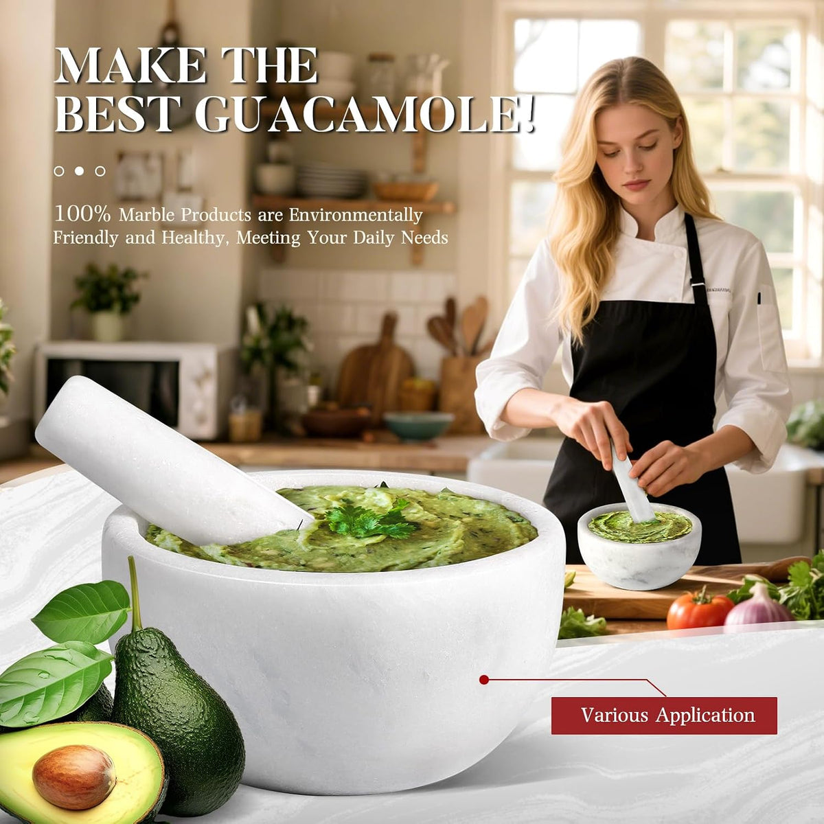 Koville Luxury Marble Mortar and Pestle Set, 7"-4cups Grinder Bowl for Guacamole, Salsa, Pill Crusher, Spice, Herb, Garlic, Nut, Heavy Duty Grinder for Kitchen