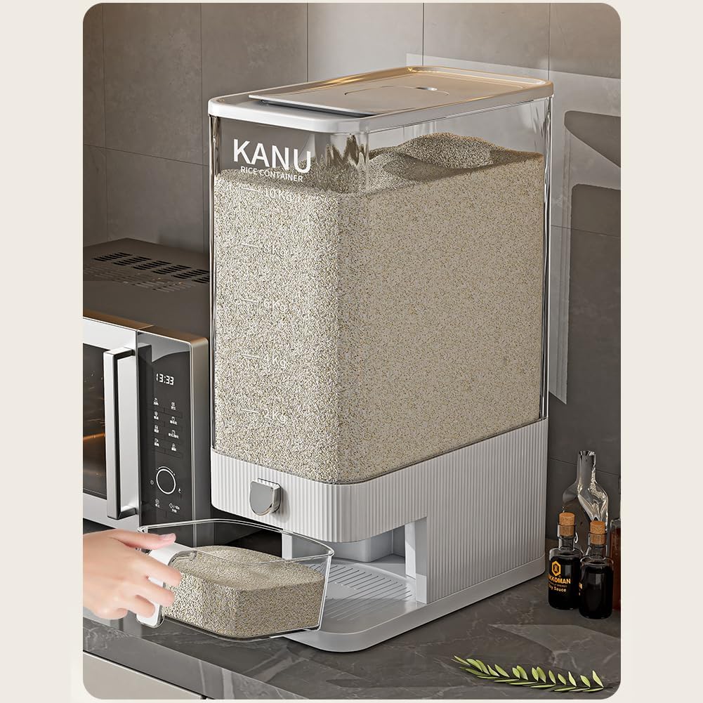 Rice Dispenser 22 Lbs,Sealed Rice Storage Container with Measuring Cup Moisture Proof,Large Cereal Dispenser Dry Food Storage Container Bins for Grains,Flour,Corn,Pet Food