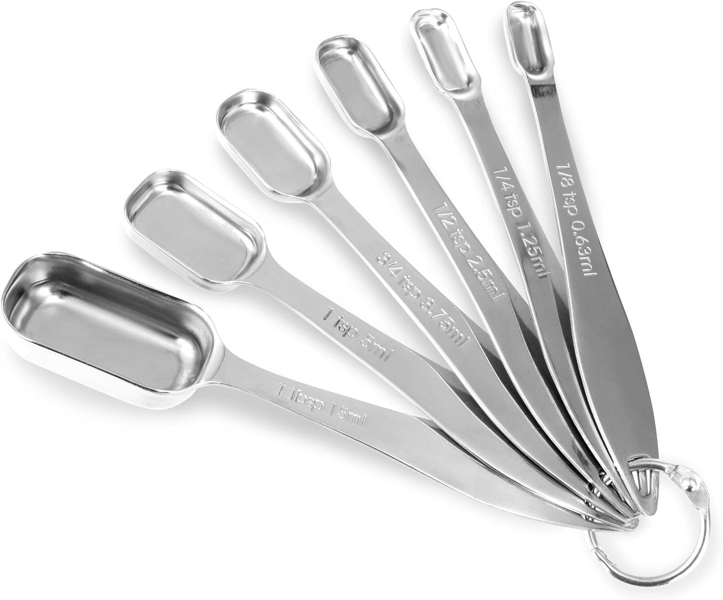 13-piece Measuring Cups and Spoons Set, 18/8 Stainless Steel Heavy Duty Ergonomic Handle with Ring Connector, Silver