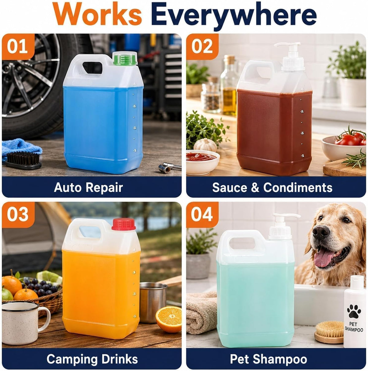 2 Pack 1 Gallon Graduated Jugs with Pumps and Measuring Caps