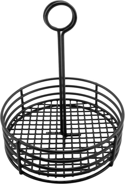 G.E.T. 4-31855 Black Round Stainless Steel Condiment Caddy Iron Polyethylene Coated Table Caddies Collection, 7.5"