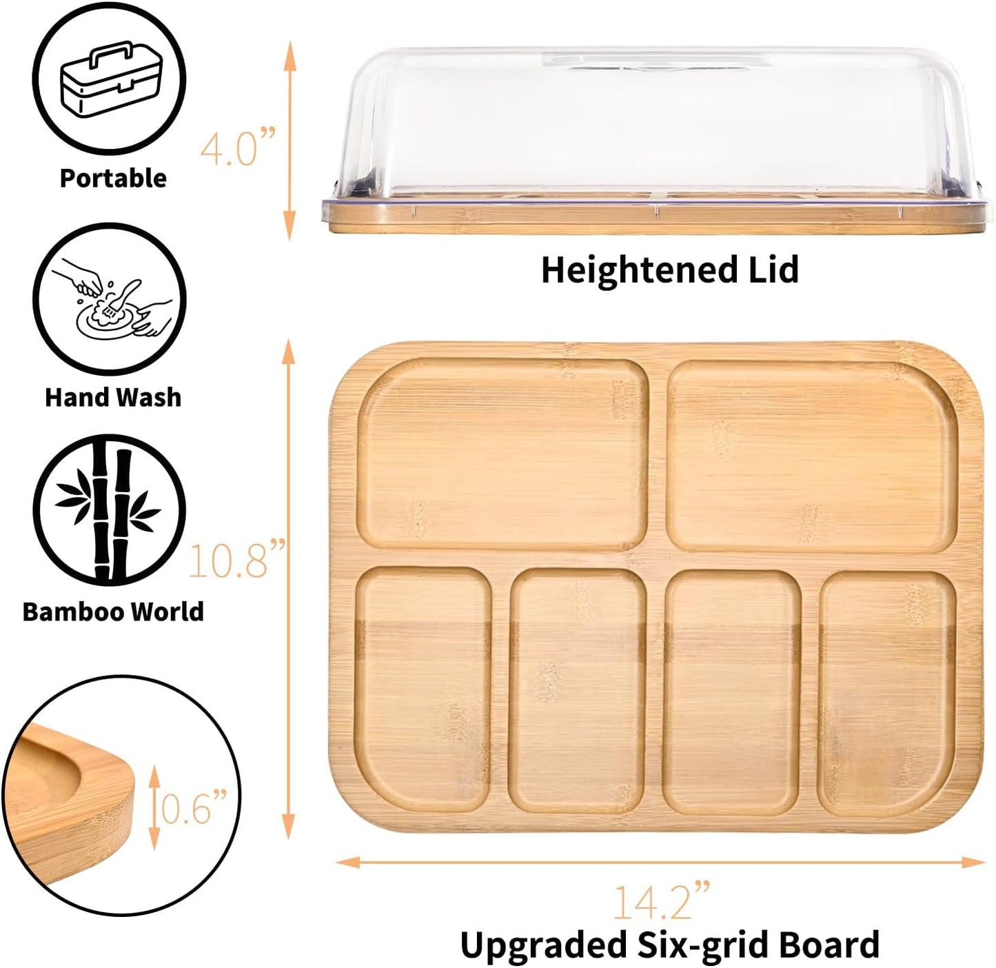 2-Pack Charcuterie Board with Lid 4" Heightened Lid - 14.2" & 13.4" Bamboo Trays Entertaining - Housewarming Warming Gifts New Home, Gifts for Women - Large Food Platter