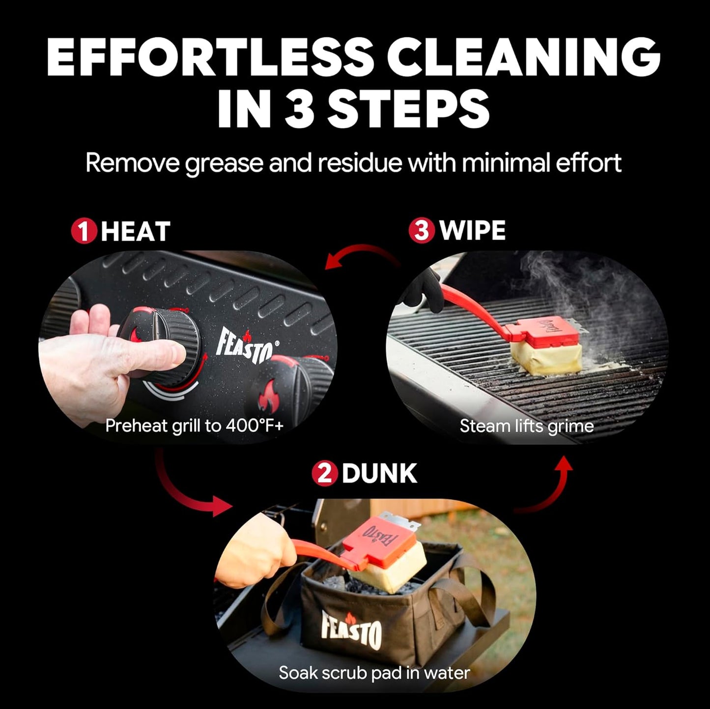 Feasto Bristle Free Grill Brush with Scraper for Outdoor Grills, Reinforced Steam BBQ Cleaning Brush with Replaceable Cleaning Head, Safe Grill Cleaner for Cast Iron & Stainless Steel Grates, Red