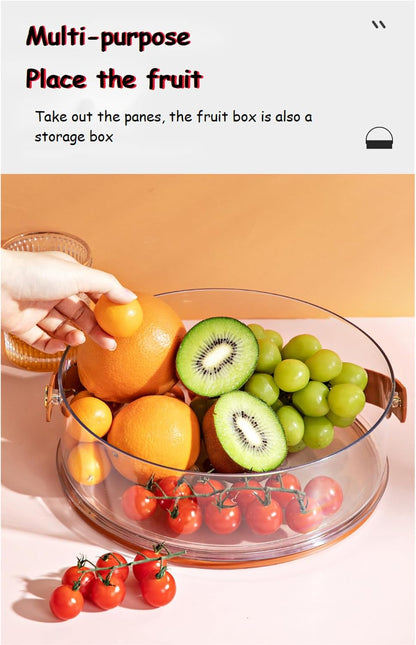Round Plastic Divided Snack Box with Lid & Handle – Snackle Box Container for Fruits, Veggies, Candy, Travel, and Party Serving.