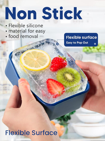 4 PCS 3.5 Cup Silicone Freezer Trays with Lid, Durable Silicone Soup Freezer Molds for Meal Prep and Food Storage, Reusable Freezer Containers for Soups Sauces Stews Curries (Lake Blue)