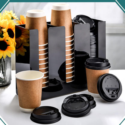 Cunhill 3 Compartments Acrylic Coffee Cup and Lid Dispenser Organizer Disposable Paper Cup Holder Plastic Coffee Shop Supplies Holder Storage for Station Restaurant Kitchen Countertop Bar Party(Clear)