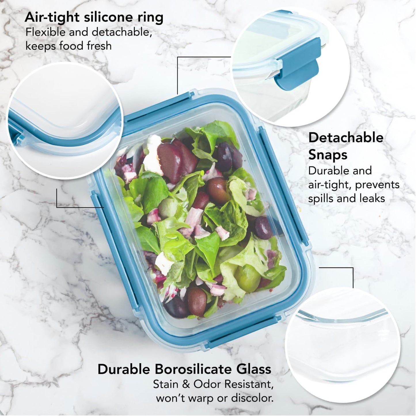 ECOBERI Glass Meal Prep Containers with Silicone Sleeves, 3 Piece 4.5 Cup Set, Borosilicate Glass Food Storage with Leak-Resistant Lids, Oven, Microwave, Freezer and Dishwasher Safe