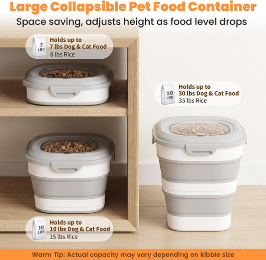 40 Lbs Dog Food Storage Container with Wheels, Collapsible Pet Food Storage Container with Clear Window, 2 Measuring Cups and Scoop, BPA Free Cat Food Container for Rice, Flour, Grain, Bird Seed