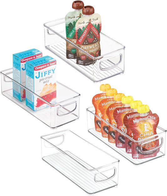 mDesign Deep Plastic Kitchen Storage Organizer Container Bin for Pantry, Cabinet, Cupboard, Shelves, Fridge, or Freezer - Holds Dry Goods, Sauces, Condiments, Drinks, Ligne Collection, 4 Pack, Clear