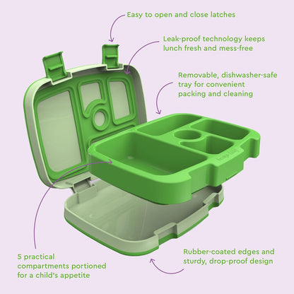 Bentgo Kids Bento-Style 5-Compartment Leak-Proof Lunch Box - Ideal Portion Sizes for Ages 3 to 7 - Durable, Drop-Proof, Dishwasher Safe, PFAS & BPA-Free & Made with Food-Safe Materials (Purple)