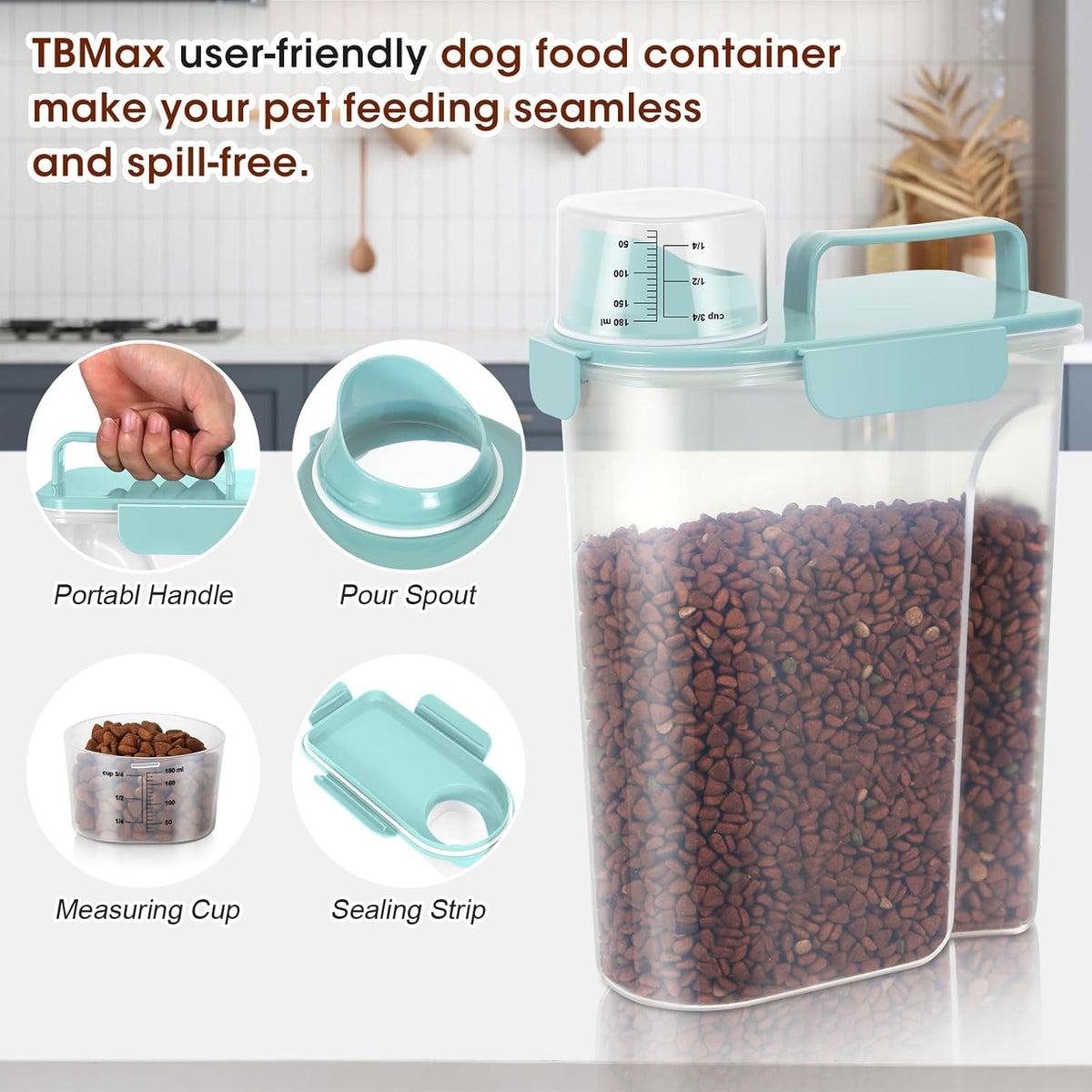 TBMax 10 Lbs Cat Dog Food Storage Container, 2026 Upgraded Large Pouring Container for Pet Food Storage, Bird Seed Dispenser, Portable Travel Kibble Holder -Dark Green