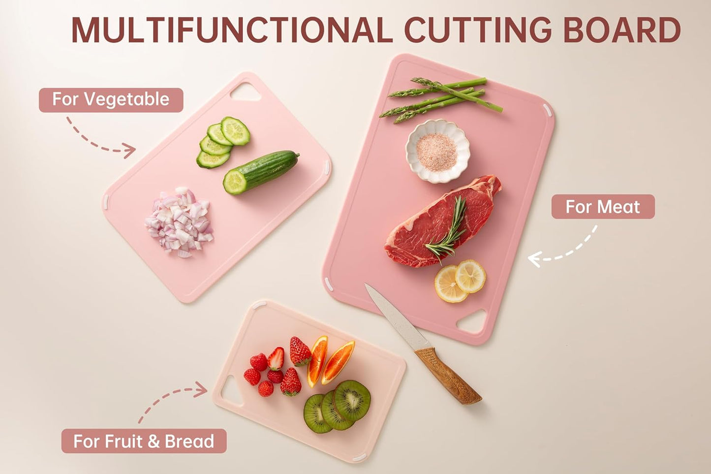 THETCHRY Plastic Cutting Board Set of 4, Extra Large Cutting Board for Kitchen with Non-Slip, Large -Small Chopping Board for Cooking, Bpa Free, with Grip Handle,Green
