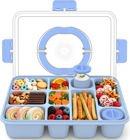 Snackle Box Container for Adults with 10 Compartment, Divided Serving Tray with Lid and Handle and 2 Sauce Containers, Portable Snack Box Container for Charcuterie Party Travel, Purple