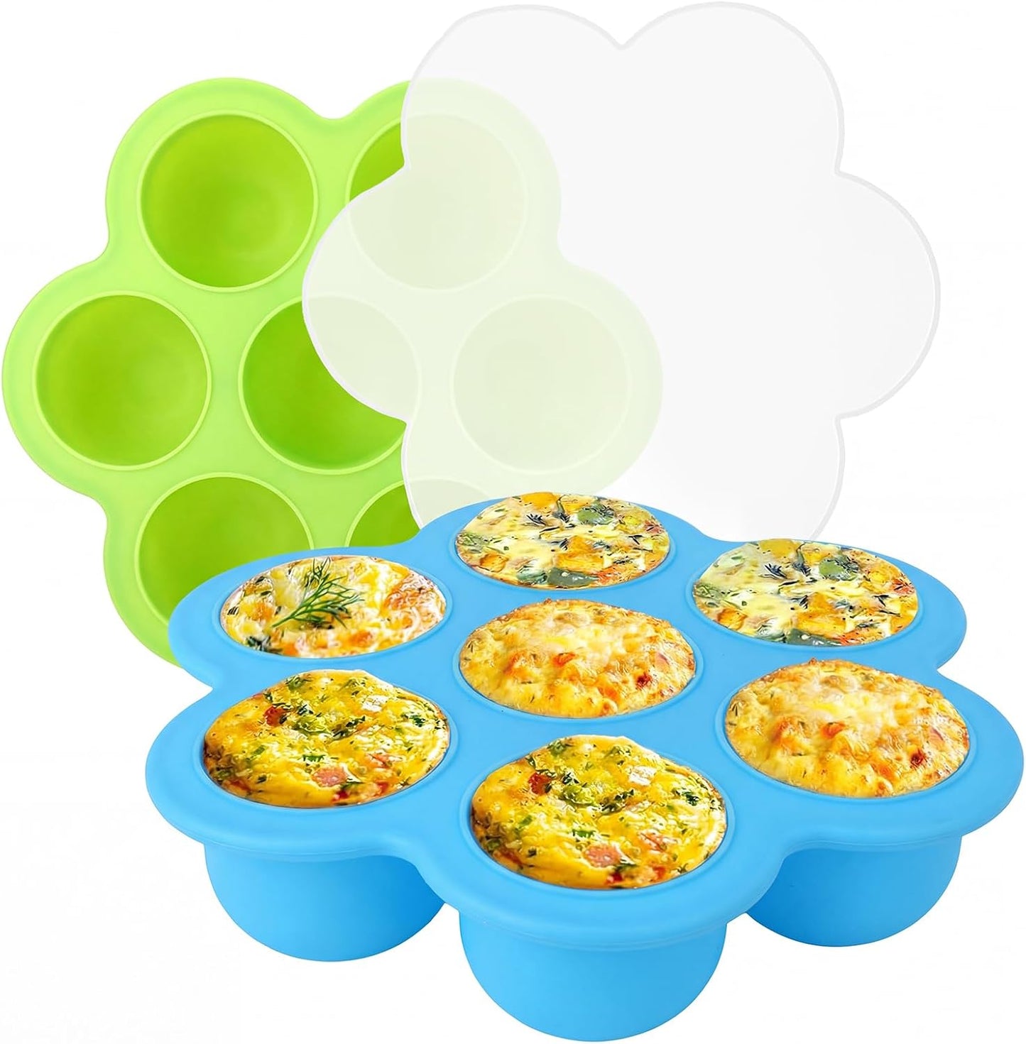 2 Pack Silicone Egg Bite Molds,Non-Stick 7 Cups Silicone Muffin Pans for Baking,Air Fryer Accessories for Baking Egg Bite, Cupcake, Tart, Bread(Blue & Green)