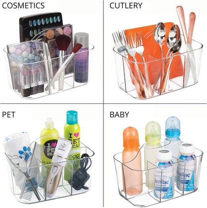 mDesign Plastic Cutlery Storage Organizer Caddy Bin Tote with Handle - Kitchen Cabinet Divided Pantry Basket for Forks, Knives, Spoons, Napkins, Indoor/Outdoor Use, Lumiere Collection, White
