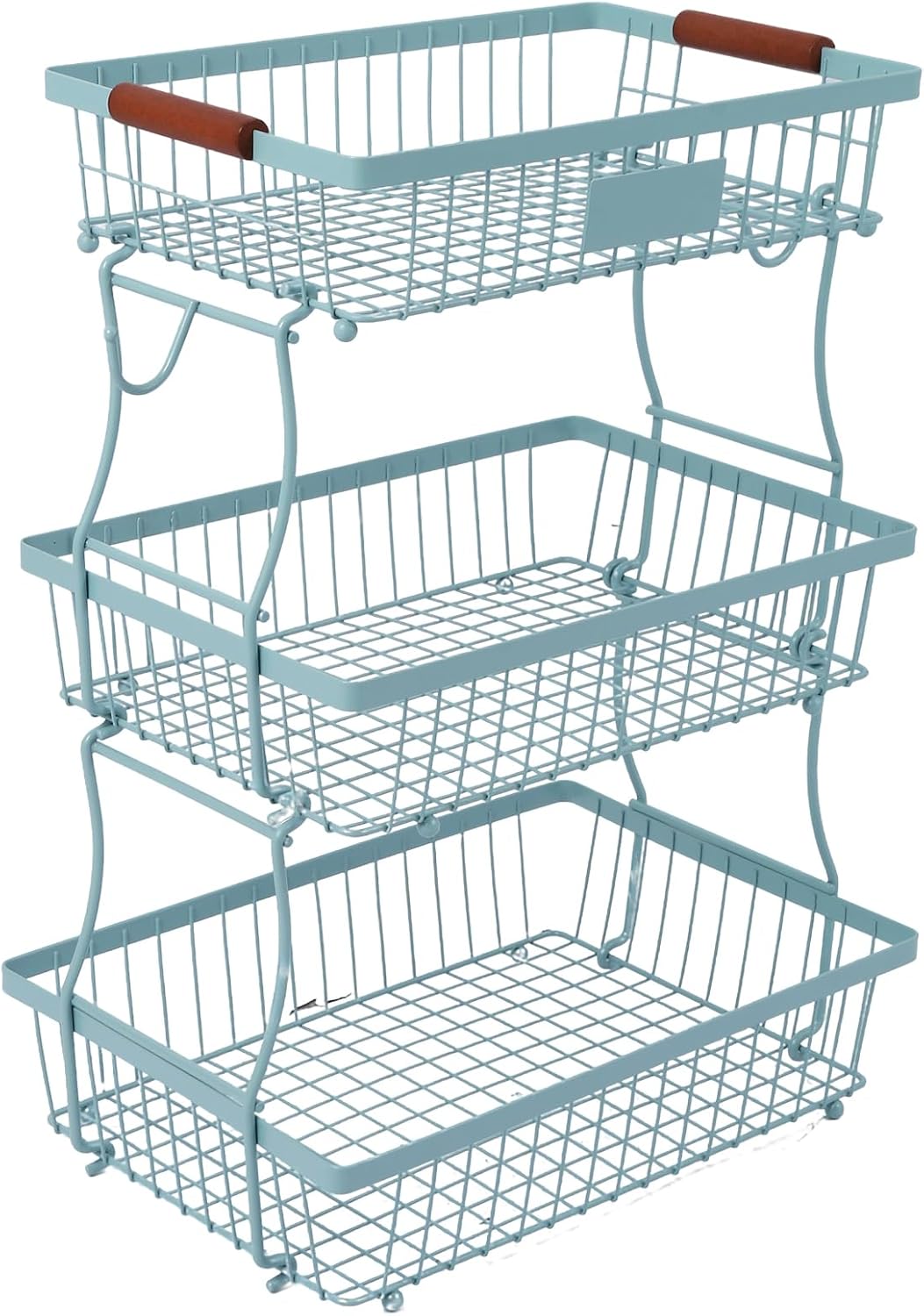 2-Tier Stackable Wire Basket with 2 Banana Hooks, Pantry Organizer for Kitchen Countertops, Cabinets & Under-Sink Spaces; Ideal for Storing Snacks, Fruits, Veggies, Onions, Potatoes, & More,Black