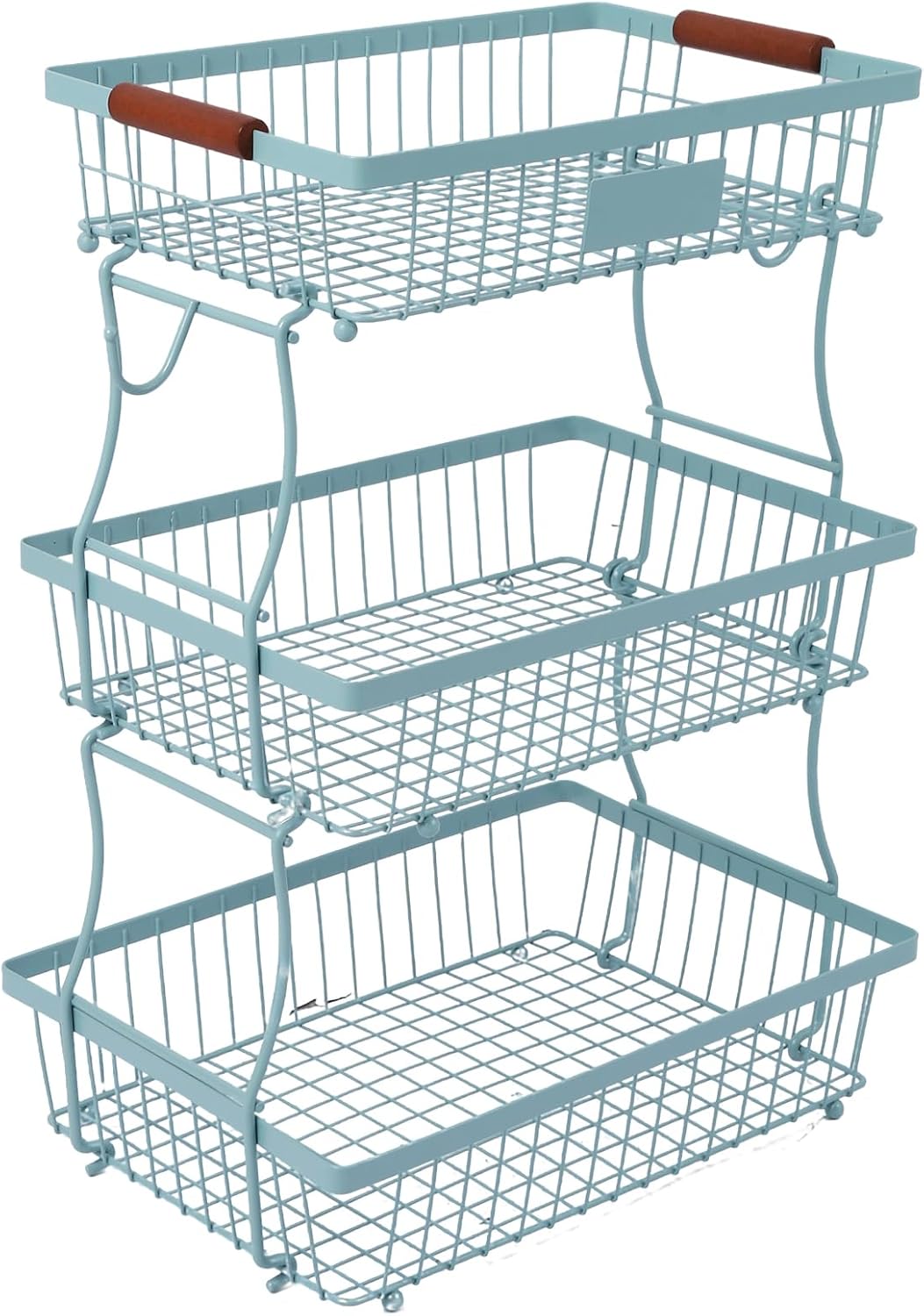 2-Tier Stackable Wire Basket with 2 Banana Hooks, Pantry Organizer for Kitchen Countertops, Cabinets & Under-Sink Spaces; Ideal for Storing Snacks, Fruits, Veggies, Onions, Potatoes, & More,Black