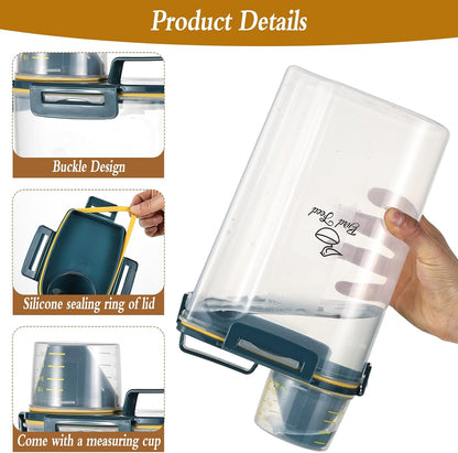 2 Pcs 3.17 Qt/3 L Bird Seed Storage Container Airtight- Portable Bird Food Container with Airtight Measuring Cup, Clear Pet Parrot Seed Dispenser for Birds Food Chicken Feed Storage, Blue Lid