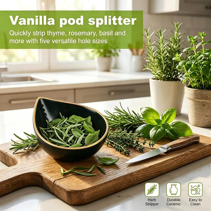 Herb Stripper Bowl, Resin Kitchen Herb Leaf Stripping Tool, 5‑Hole Speckled Bowl for Thyme, Basil, Rosemary, Parsley, Oregano, Cilantro, Kale, Collects Stripped Herb Leaves, Dishwasher Safe，White