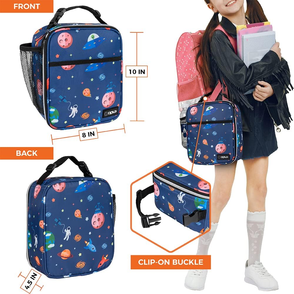 opux Premium Insulated Lunch Box, Soft School Lunch Bag for Kids Boys Girls, Leakproof Small Lunch Pail Men Women Work, Reusable Compact Cooler Tote Lunchbox for Office Adult, Black