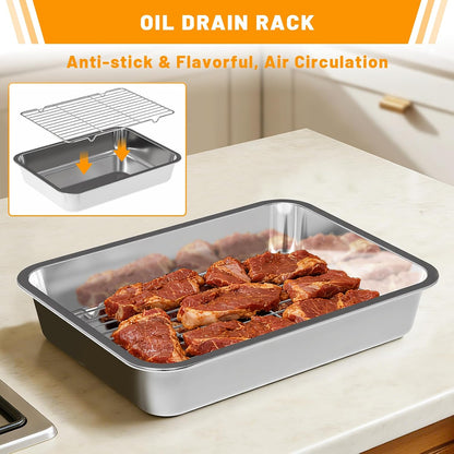 5pcs Grill Prep Trays Sets, Stainless Steel Grilling Prep and Serve Tray, Marinade Container with Lid, Thawing Board, Cutting Board, BBQ Grill Accessories, Grilling Gifts for Mens