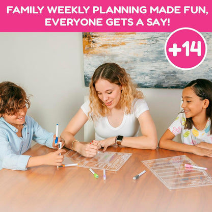 CHALKY CROWN Acrylic Magnetic Weekly Planner for Fridge - Menu Board for Kitchen with 8 Magnetic Markers - Weekly Meal Planner for Fridge with Grocery List & Notepad - Menu Planner (14.5x10.2)
