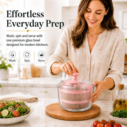 Glass Salad Spinner 3.2 Qt, Small Salad Spinner with Glass Bowl Removable Lid for Easy Cleaning Dishwasher Safe Glass Bowl Vegetable and Fruit Washer Dryer with Drain Spout Crank Handle White