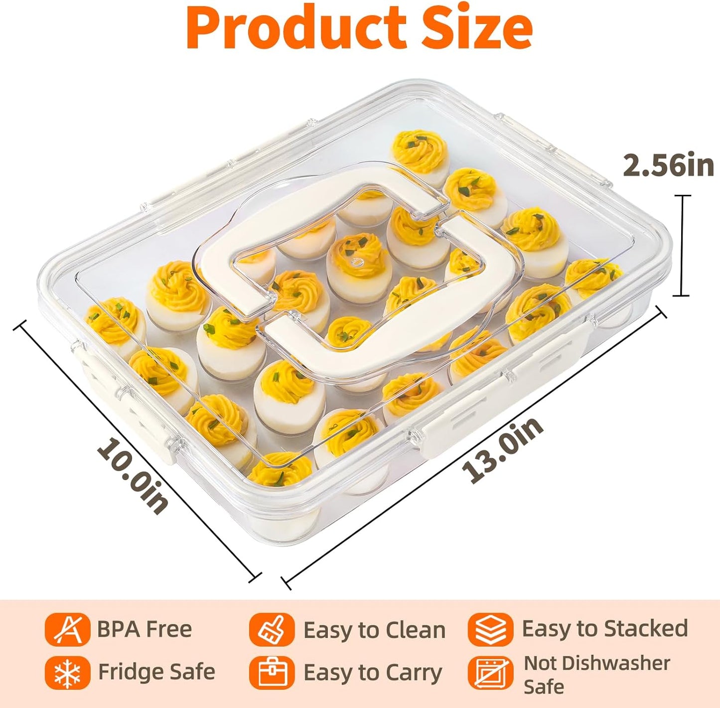 MesRosa 2 Pack Deviled Egg Containers with Lid and Handle, Durable Clear Plastic Deviled Egg Carrier Storage 48 Eggs, Stackable Egg Holder for Fridge, Portable Tray Platter for Party & Picnics-White