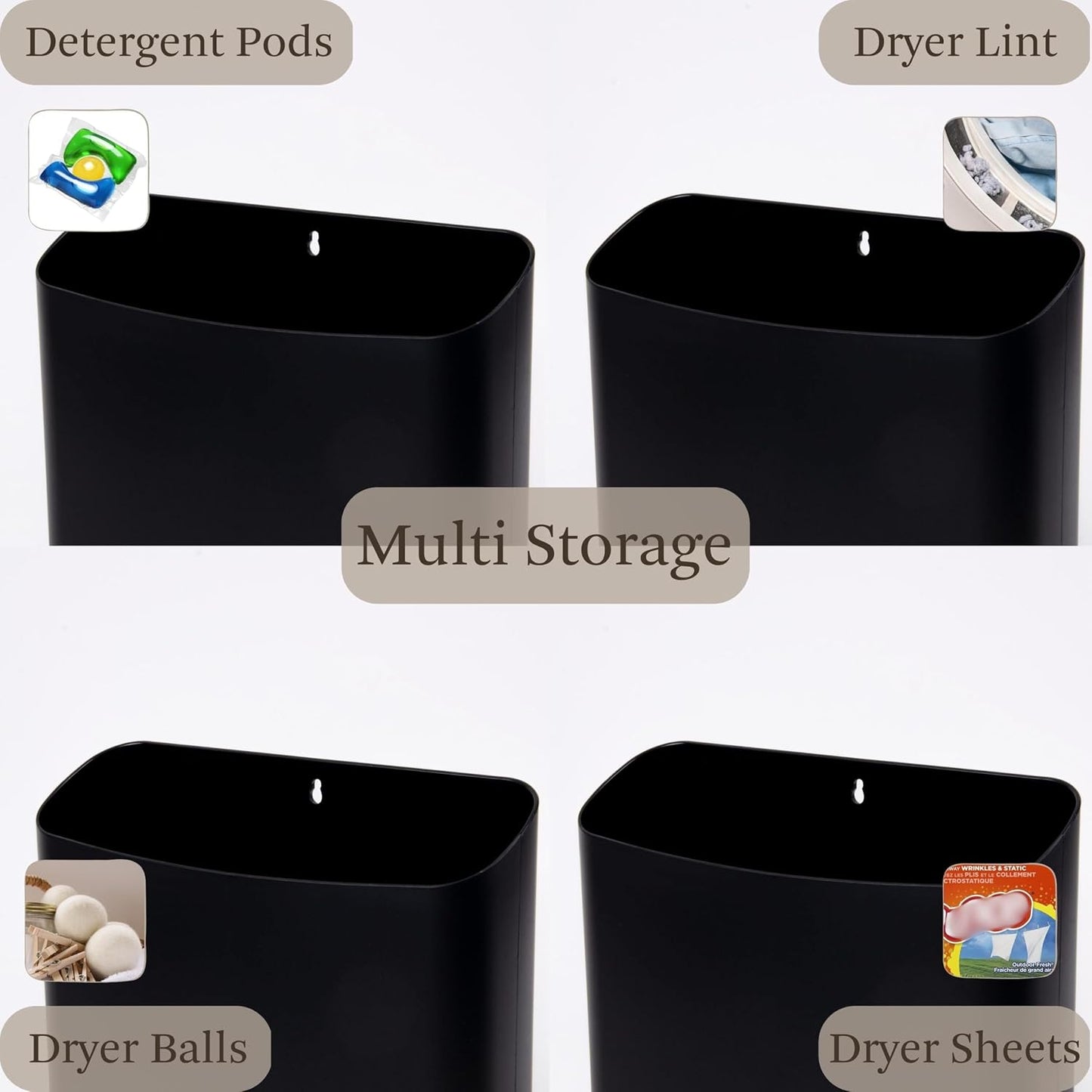 MONJITA Lint Bin for Laundry Room, Magnetic Lint Trash Can for Dryer, Modern Lint Holder, Lint Box for Laundry Room Organization, Wall Mounted Trash Can for Laundry Decor (Black)