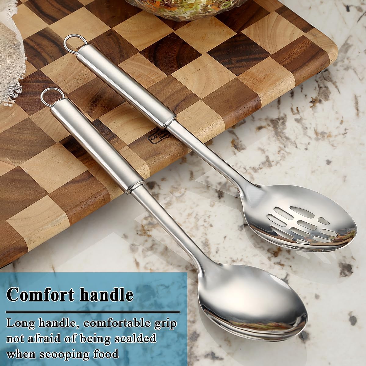 Cooking Spoons Set, ReaNea Stainless Steel Kitchen Solid Slotted Spoon, Cooking Utensils Set, Mixing, Serving, Stiring Large Spoons, Gifts for Home, Restaurant