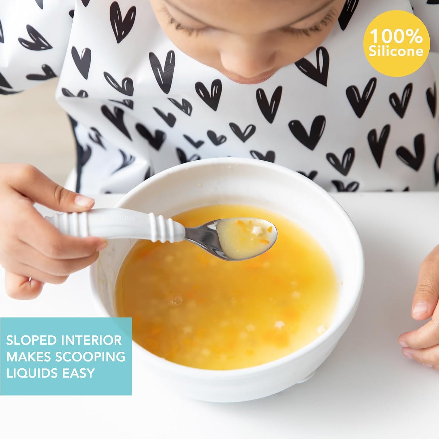 Bumkins Baby Bowl, Silicone Suction, for Babies, Toddlers and Kids, Baby Led Weaning, Feeding Essentials, Platinum Silicone, Non Skid Sticky Bottom, Supplies for Children Ages 6 Months Up, Gray