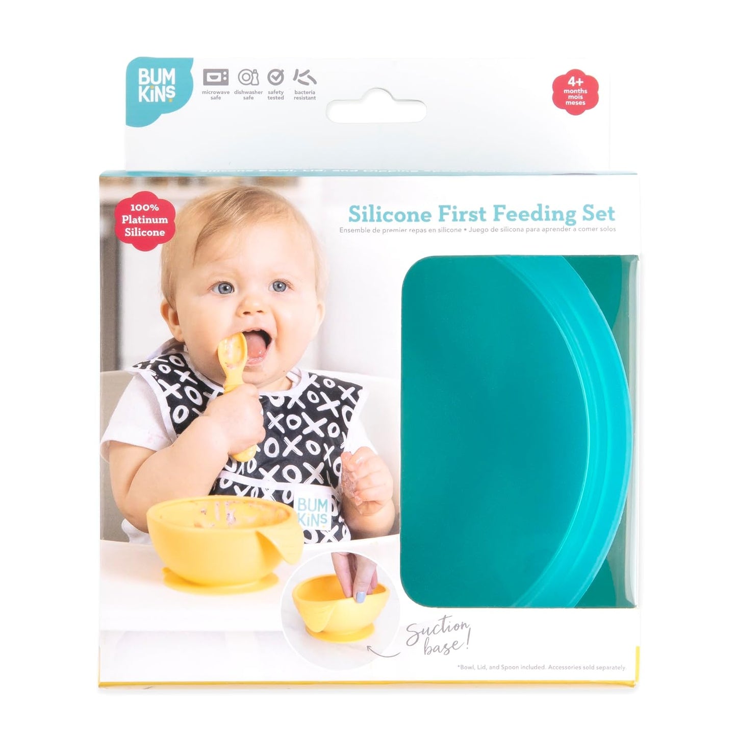 Bumkins Baby Bowl, Silicone Feeding Set with Suction for Baby and Toddler, Includes Spoon and Lid, First Feeding Set, Training Essentials for Baby Led Weaning for Babies 4 Months Up, Sage