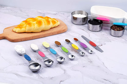 TILUCK Nesting Measuring Cups and Spoons Set, Stainless Steel with Soft Silicone Handle – Heavy Duty & Dishwasher Safe for Measuring Dry/Liquid Ingredients, Ideal for Cooking & Baking (10)