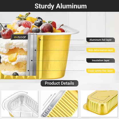 EUSOAR Aluminum Pans with Lids, 50pack 32oz Small Disposable Foil Loaf Cake Food Storage Pans, Catering Party Meal Prep Freezer Drip Pans for Microwave Oven Safe Cooking,Baking,Heating,Takeout