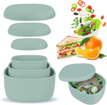 Anatole Silicone Food Storage Lunch Bento Box Set of 3 Reusable Nesting Containers with Lids BPA Free Dishwasher Microwave Oven Freezer Safe Leakproof (6.7oz, 10oz, 20oz)
