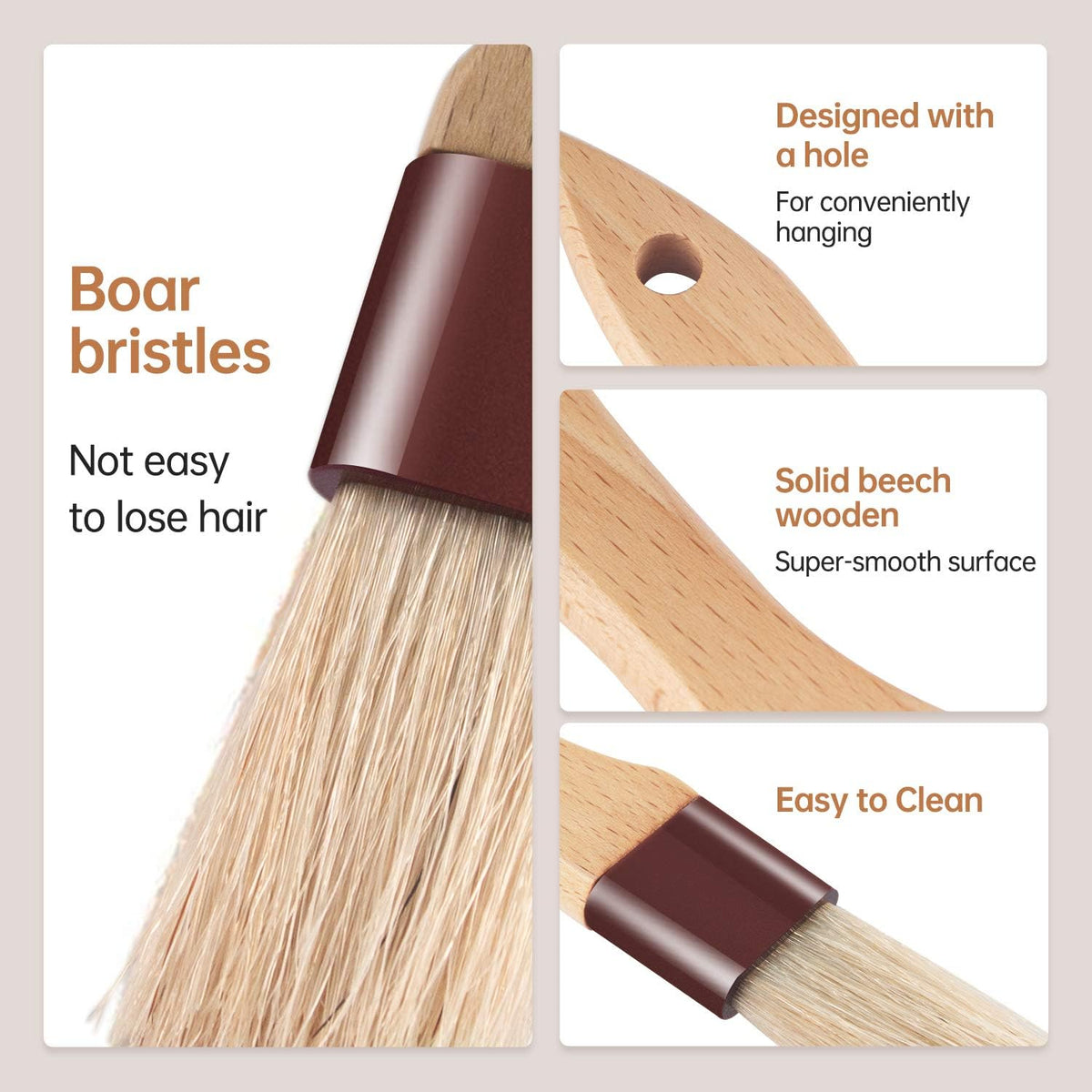 Pastry Brushes for Baking Basting Brush with Boar Bristles and Beech Hardwood Handles Culinary Oil Brush for Barbecue Butter Grill BBQ Sauce Baster Marinade Kitchen Food Cooking Brushes (1 inch)