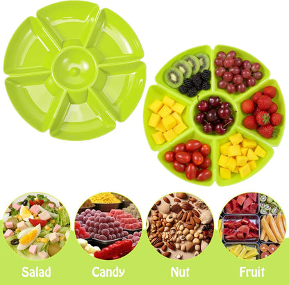 12 Pcs Plastic Divided Serving Trays with 100 Pcs Disposable Fork, 7 Compartments Round Chip Dip Plate, Petal Shape Platter, 10.63'' Snacks Serving Dish for Party Candy Nuts Fruits (Classic Color)