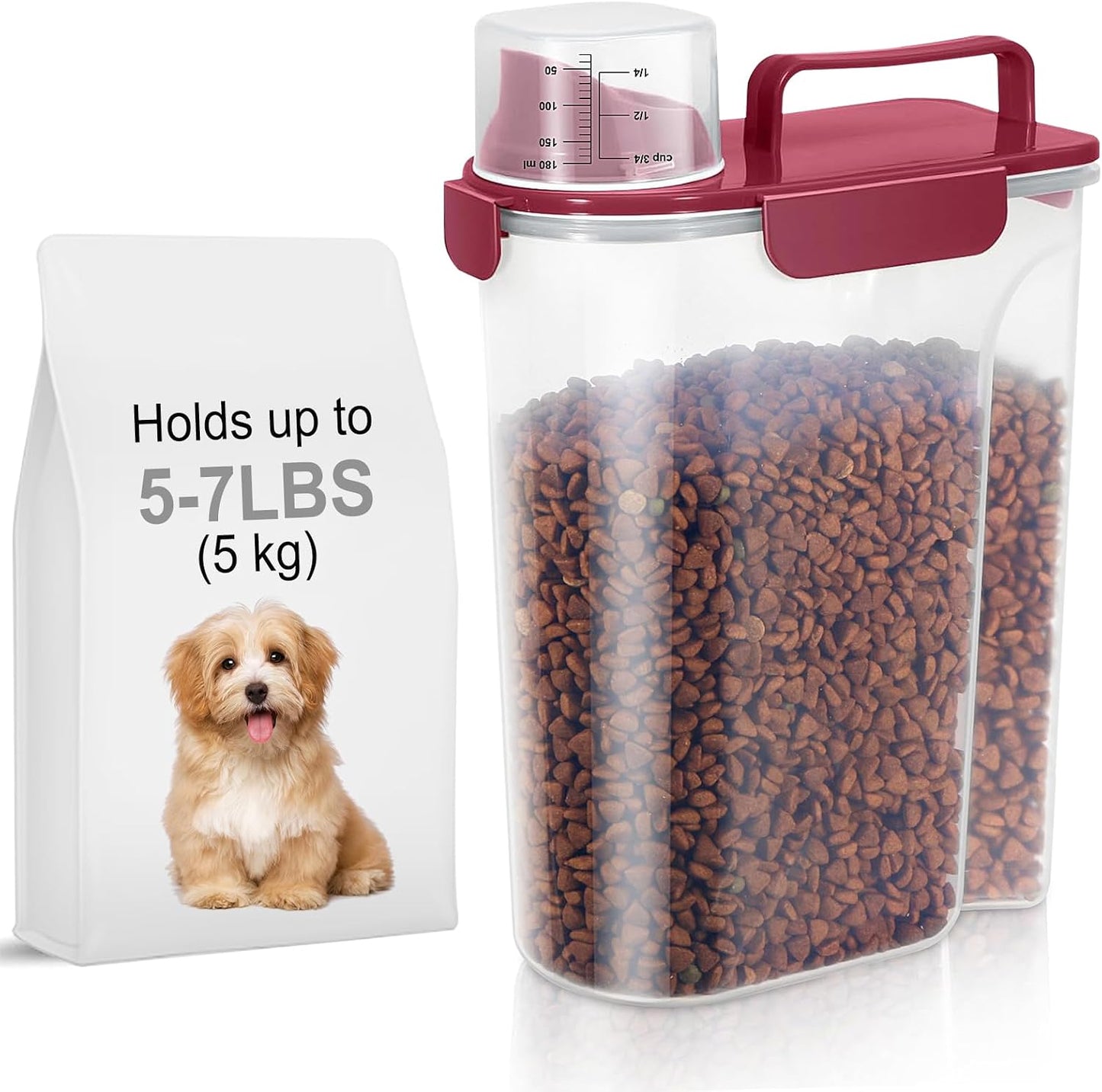 LEAWALK 5-7Lbs Dog Cat Food Storage Container with Upgraded Large Nozzle BPA-free, 4 Snap Seals Plastic Pet Food Storage Containers with Handles are Easy to Clean and Carry