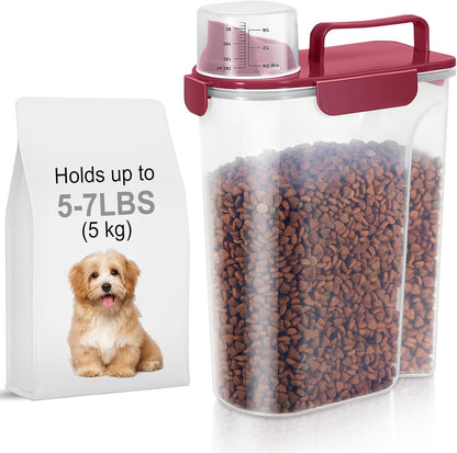 LEAWALK 5-7Lbs Dog Cat Food Storage Container with Upgraded Large Nozzle BPA-free, 4 Snap Seals Plastic Pet Food Storage Containers with Handles are Easy to Clean and Carry